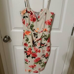 Charlotte Russe Floral Peplum Mini Dress - Cream and Red